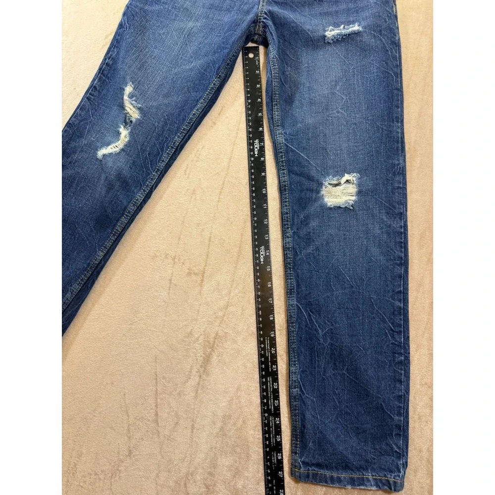 Levis 502 Regular Taper Jeans Blue Distressed Denim Boys Size 14 27x29